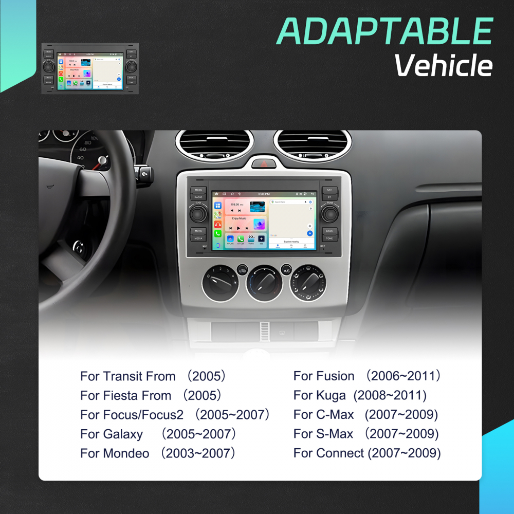 Navigatie Ford (2005-2014) cu Android, 4GB RAM 64GB, DSP,RDS, CarPlay si Android Auto Wireles Ecran de 7 Inch BK [2]