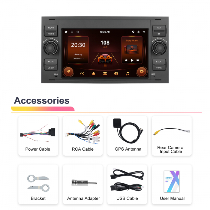 Navigatie Ford (2005-2014) cu Android 13, 2GB RAM 64GB, DSP,RDS, CarPlay si Android Auto Wireles Ecran de 7 Inch BK [11]