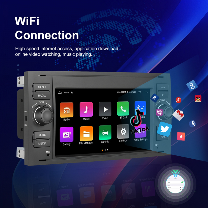 Navigatie Ford (2005-2014) cu Android 13, 2GB RAM 64GB, DSP,RDS, CarPlay si Android Auto Wireles Ecran de 7 Inch BK [9]
