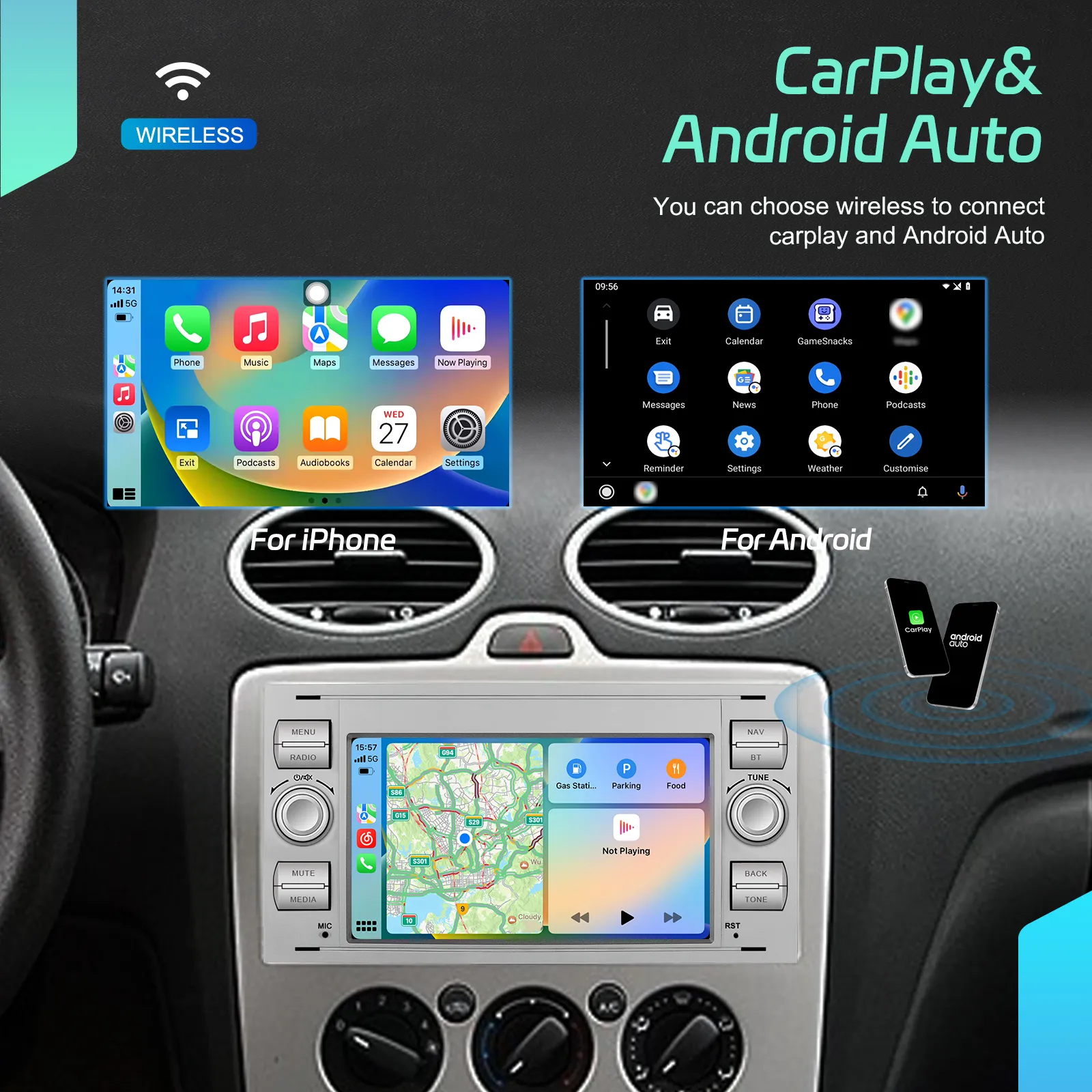 Navigatie Ford (2005-2014) cu Android, 4GB RAM 64GB, DSP,RDS, CarPlay si Android Auto Wireles Ecran de 7 Inch GR [2]