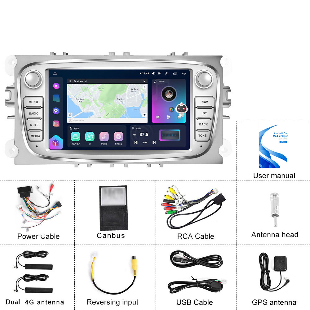 Navigatie Ford Focus 2,Kuga,S Max,Mondeo,C Max,cu Android 4+64 GB,Slot SIM 4G, Ecran de 7 Inch, CarPlay si Android Auto [8]