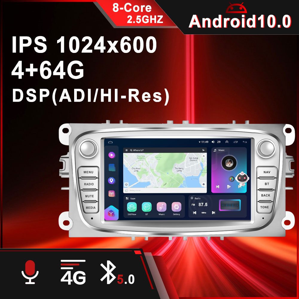 Navigatie Ford Focus 2,Kuga,S Max,Mondeo,C Max,cu Android 4+64 GB,Slot SIM 4G, Ecran de 7 Inch, CarPlay si Android Auto [4]