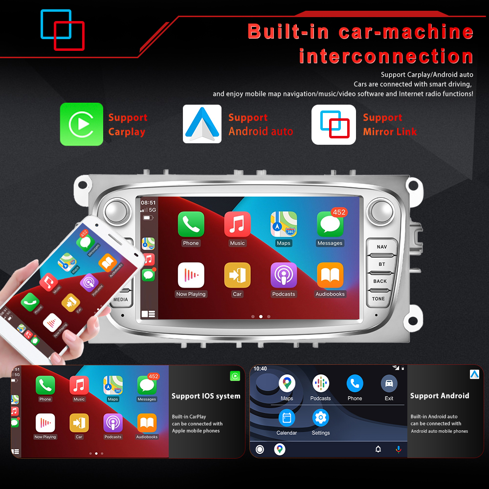 Navigatie Ford Focus 2,Kuga,S Max,Mondeo,C Max,cu Android 4+64 GB,Slot SIM 4G, Ecran de 7 Inch, CarPlay si Android Auto [7]