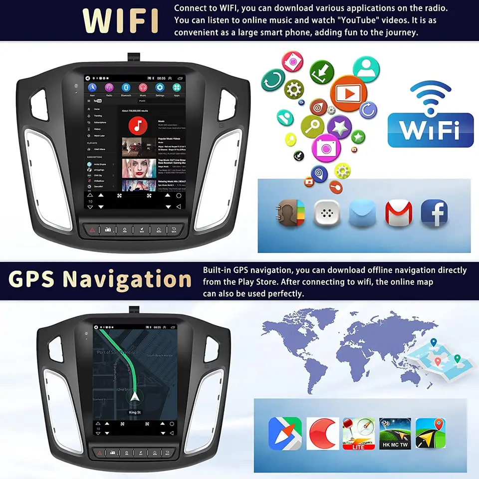 Navigatie Ford Focus (2012-2018) Tip Tesla, Android 12, 4GB RAM 64GB, SLOT SIM 4G, DSP, CarPlay si Android Auto, ecran 9,7 inch [5]