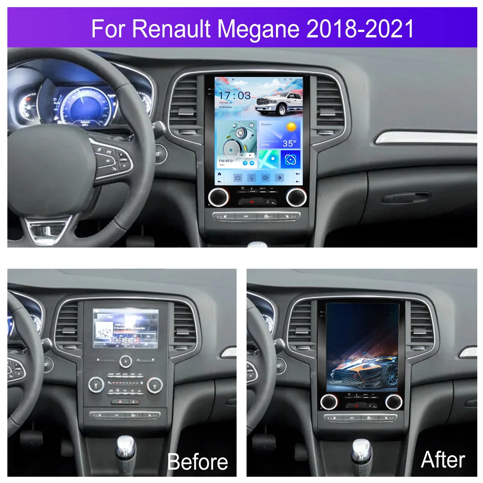 Navigatie Renault Megane 4 (2017-2020) Tip Tesla, Android 12, 4GB RAM 64GB, SLOT SIM 4G, DSP, CarPlay si Android Auto, ecran 9,7 inch [2]