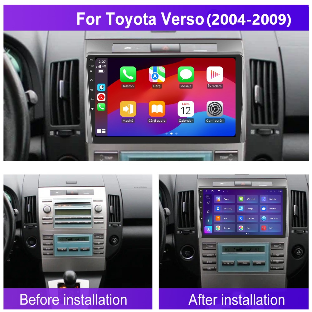 Navigație Toyota Verso (2004-2009) cu Android, 4GB RAM 64GB ROM, DSP, ecran 9 Inch, Carplay si Android Auto [4]