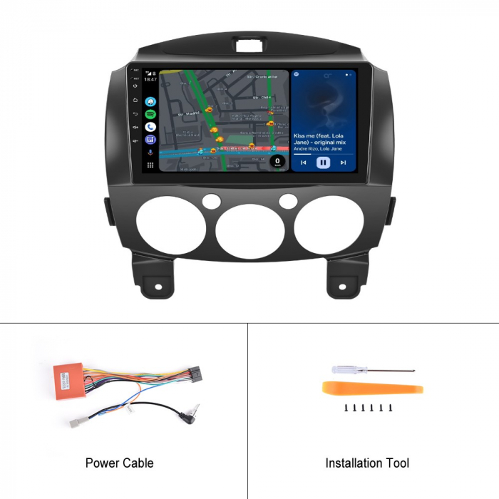 Navigatie MAZDA 2 (2007-2014), Android 12, 8GB RAM 128GB, SIM 4G, DSP, Carplay si Android auto, ecran 9 inch [5]