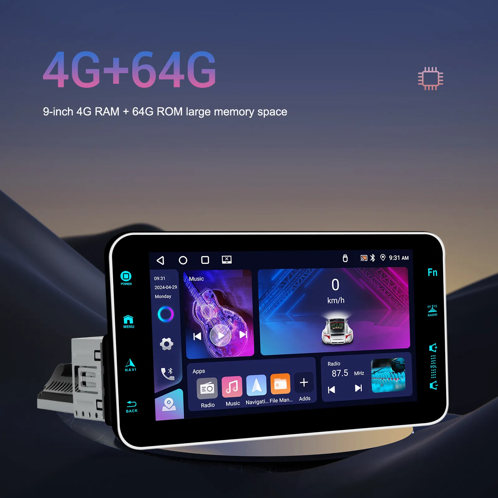 Navigație GPS 1DIN Universală 9" - 4GB RAM + 64GB ROM, Wireless CarPlay/Android Auto, GPS/DSP/WiFi/AM/FM/RDS [2]