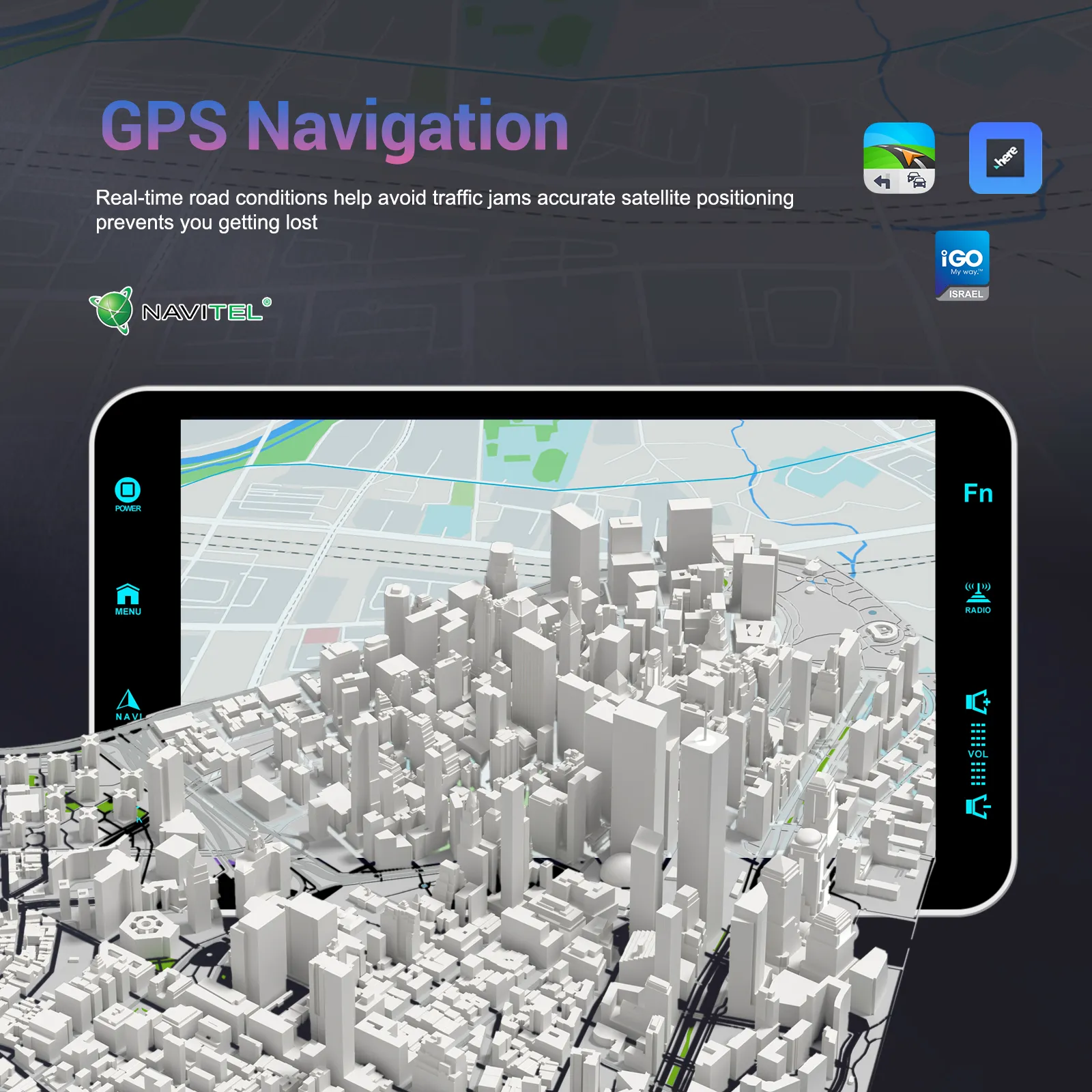 Navigație GPS 1DIN Universală 9" - 4GB RAM + 64GB ROM, Wireless CarPlay/Android Auto, GPS/DSP/WiFi/AM/FM/RDS [8]