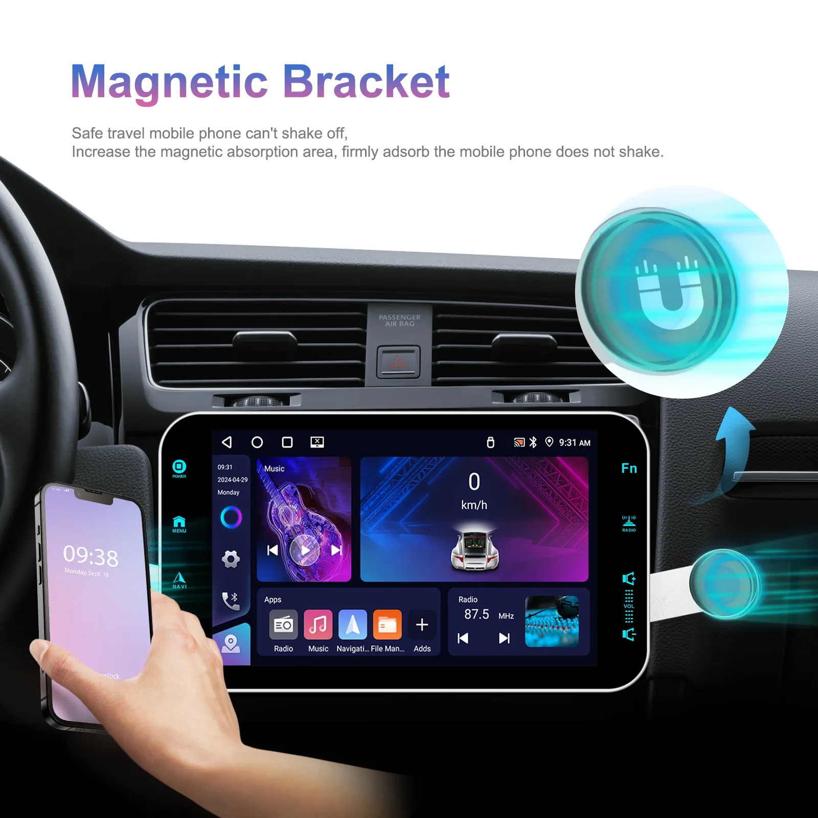 Navigație GPS 1DIN Universală 9" - 4GB RAM + 64GB ROM, Wireless CarPlay/Android Auto, GPS/DSP/WiFi/AM/FM/RDS [4]