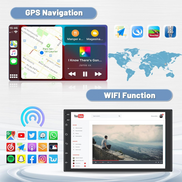 Navigatie GPS 2DIN Universala, Android 13 4GB RAM 64GB ROM, CarPlay si Android Auto WI-FI, Ecran 7 inch [6]