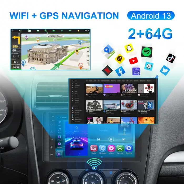 Navigatie GPS 2DIN Universala, Android 13 2GB RAM 64GB ROM, CarPlay si Android Auto [2]