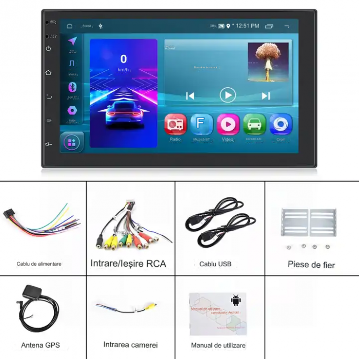 Navigatie GPS 2DIN Universala, Android 13 2GB RAM 64GB ROM, CarPlay si Android Auto [5]