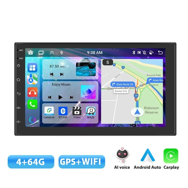 Navigatie GPS 2DIN Universala, Android 13 4GB RAM 64GB ROM, CarPlay si Android Auto WI-FI, Ecran 7 inch [2]