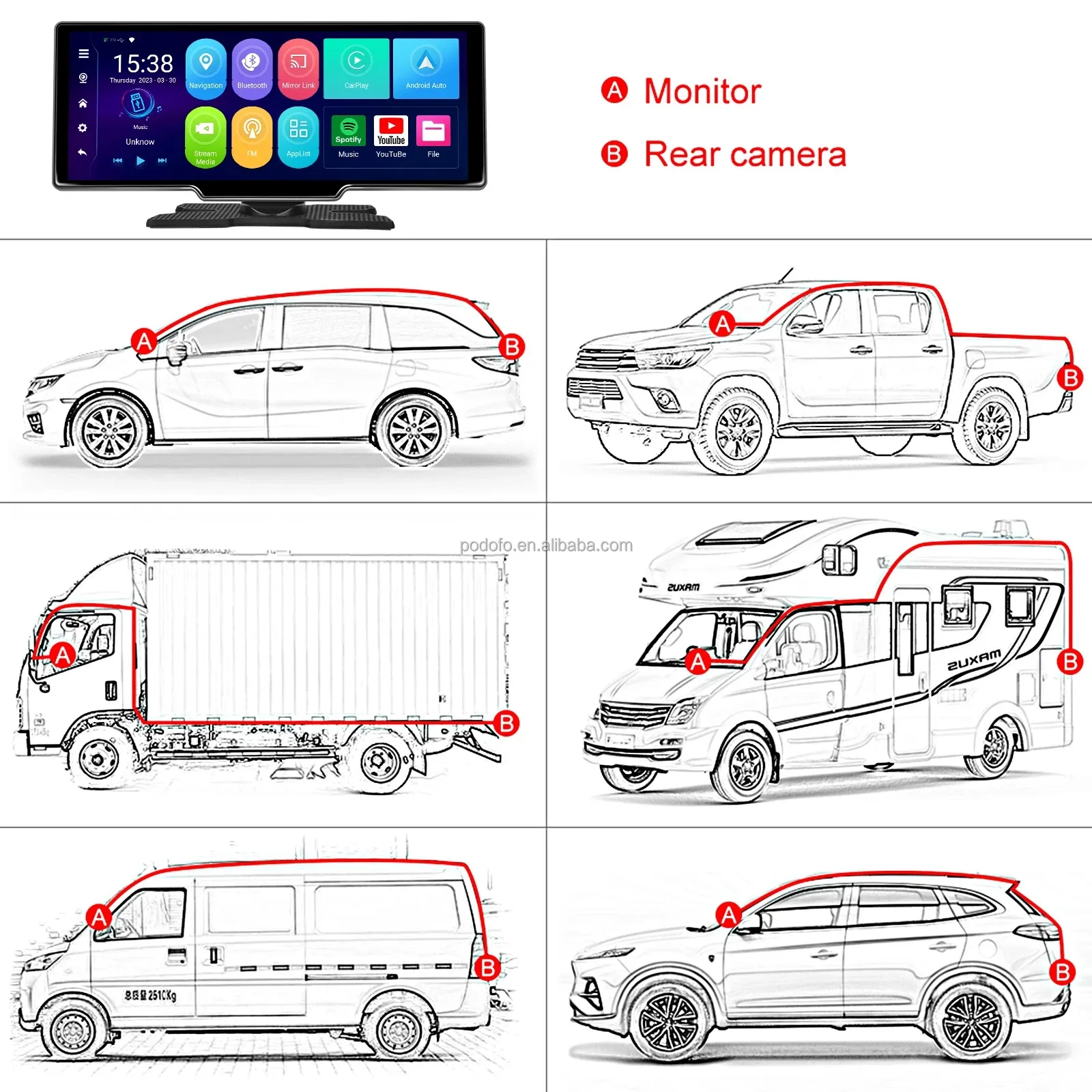 Navigatie GPS Portabil, Universal, CarPlay si Android Auto WI-FI, Camera fata si spate, card memorie SD 64GB, ecran tactil HD 9.3 inch [11]