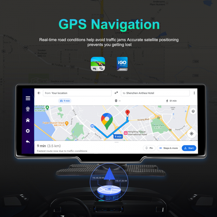 Navigatie cu Android 13, 2GB+32GB, GPS Portabil, Universal, CarPlay si Android Auto WI-FI, ecran tactil HD 10.26 inch [11]