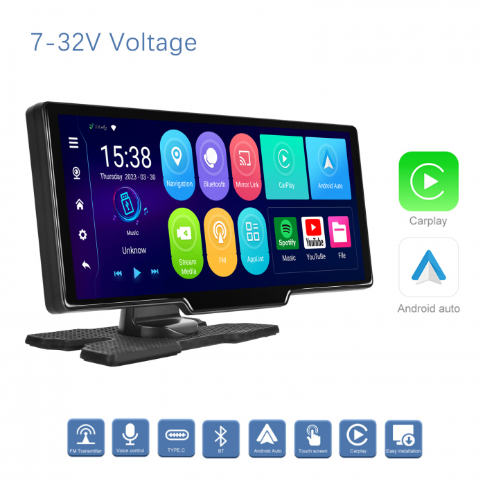 Navigatie cu Android 13, 2GB+32GB, GPS Portabil, Universal, CarPlay si Android Auto WI-FI, ecran tactil HD 10.26 inch [22]