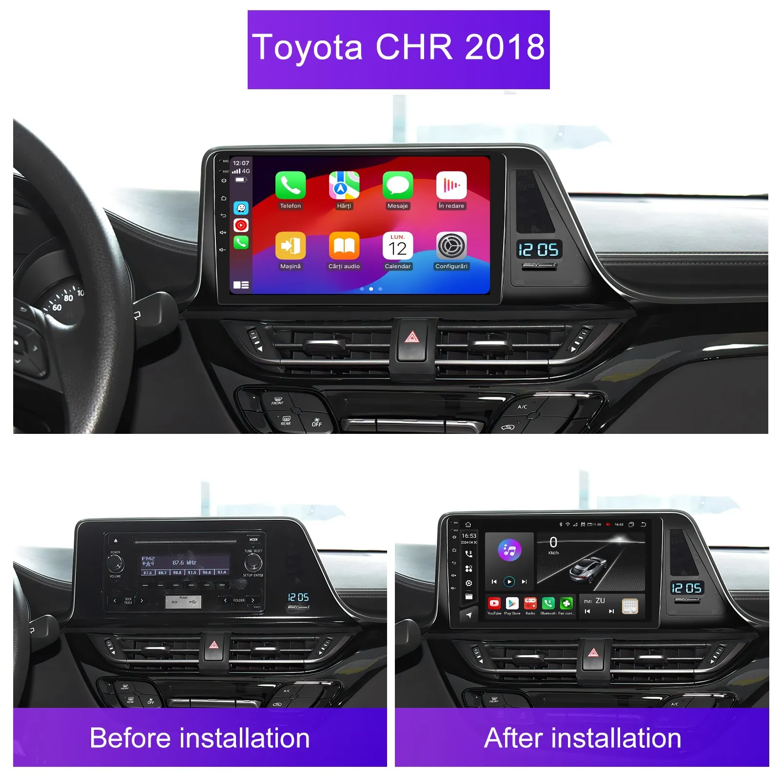 Navigatie Toyota C-HR (2016-2020), Android 13, 4GB RAM 64GB,SLOT SIM 4G, DSP, Carplay si Android auto, ecran 9 inch [4]