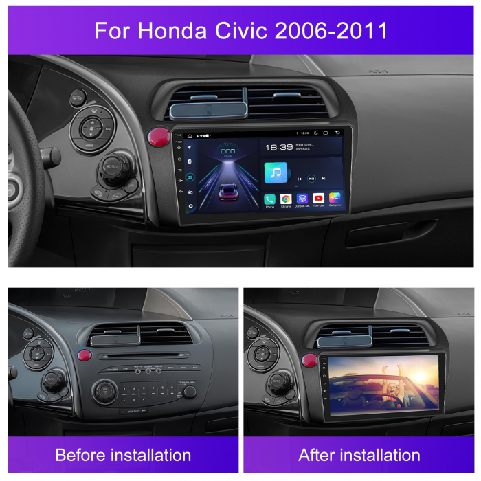 Navigatie Honda Civic (2006-2012), Android 12, 2GB RAM 32GB, DSP, Carplay si Android auto, ecran 9 inch [4]