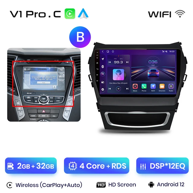 Navigatie Hyundai Santa Fe 3 IX45 (2013-2016) cu Android 12 ecran 9 Inch, 2GB RAM 32 GB ROM,DSP, Carplay si Android Auto [2]