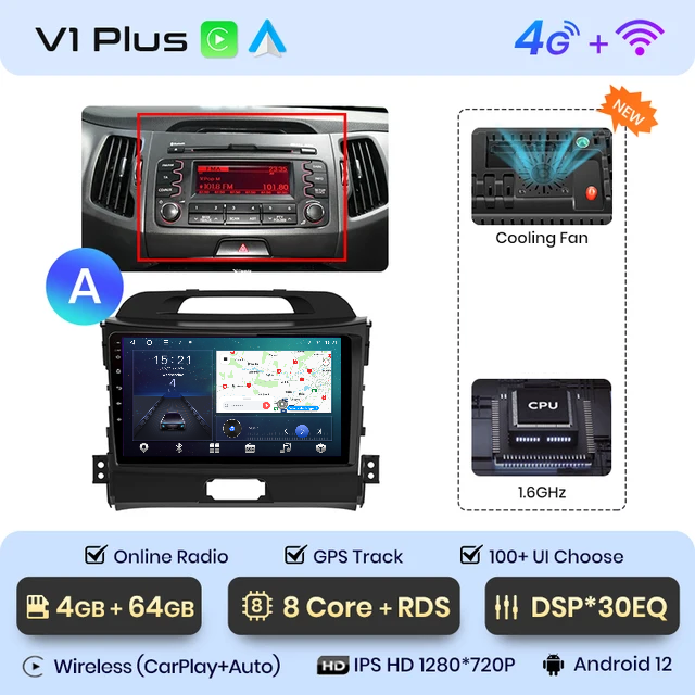 Navigatie Kia Sportage (2010-2016), cu Android 12, 4GB 64GB, SIM 4G, CarPlay si Android Auto, DSP, WIFI, ecran 9 Inch [2]