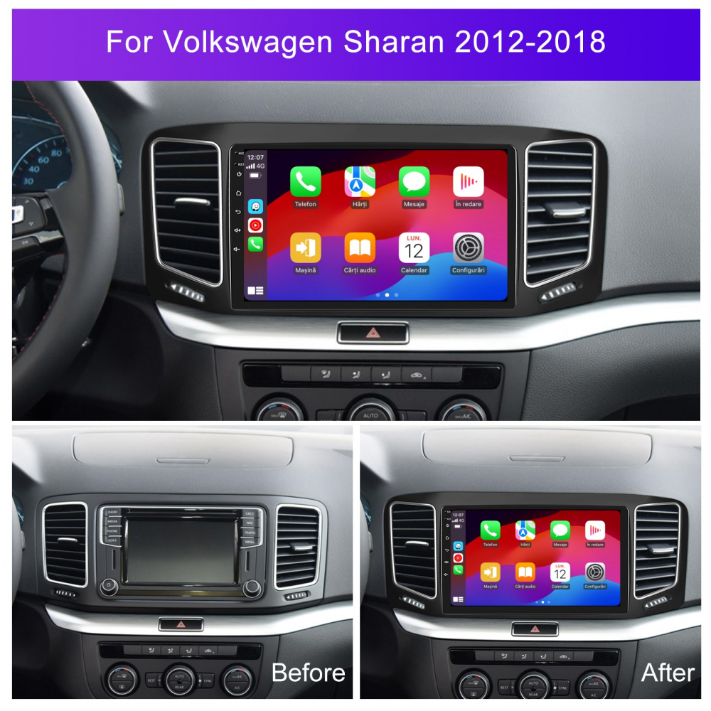 Navigatie Volkswagen Sharan (2010-2018) cu Android, 2GB RAM 32GB ROM, DSP, ecran 9 Inch, Carplay si Android Auto [2]