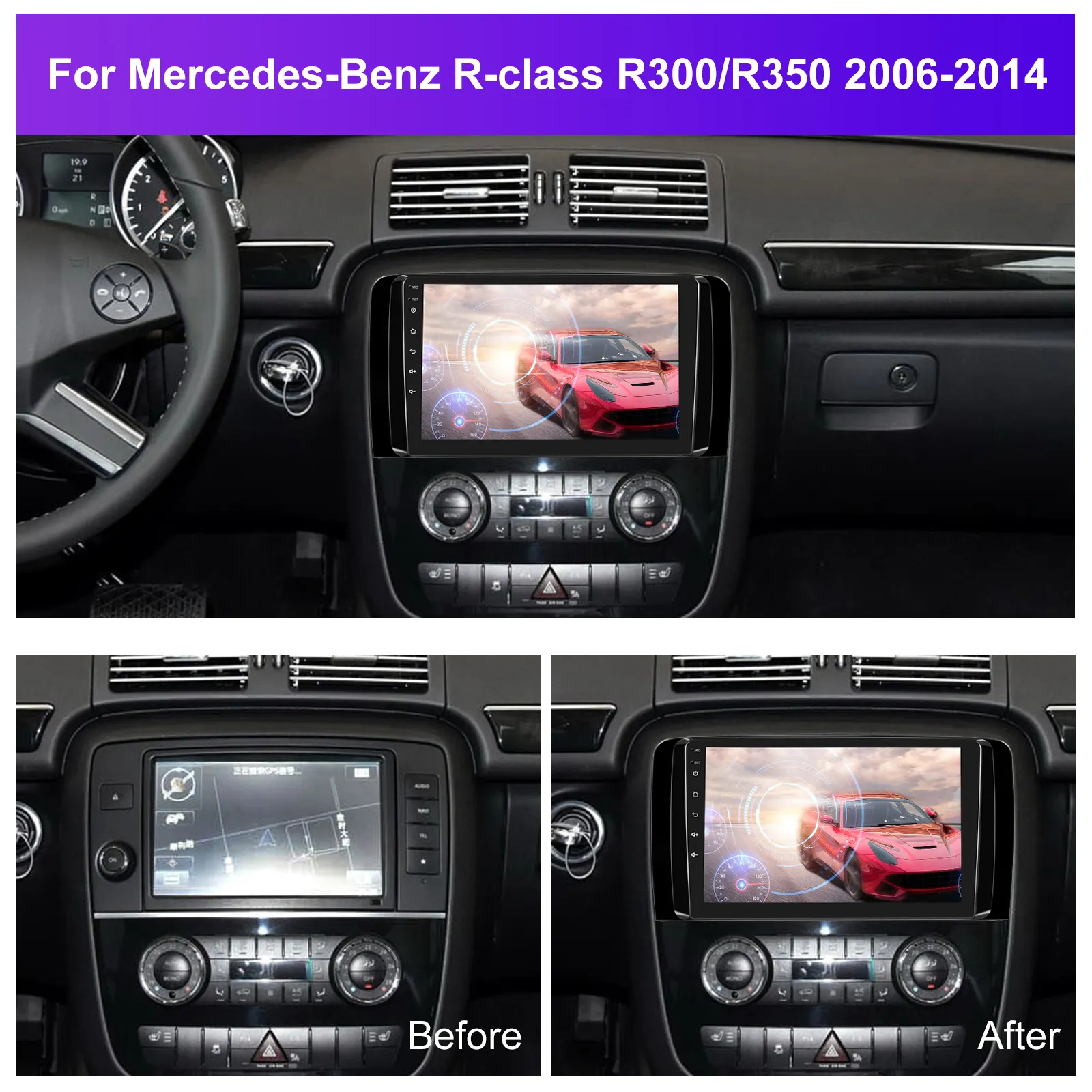 Navigatie Mercedes-Benz R-class R300/R350 (2006-2014), cu Android 12, 4GB 64GB, SIM 4G, CarPlay si Android Auto, DSP, wifi, ecran 9 inch [5]
