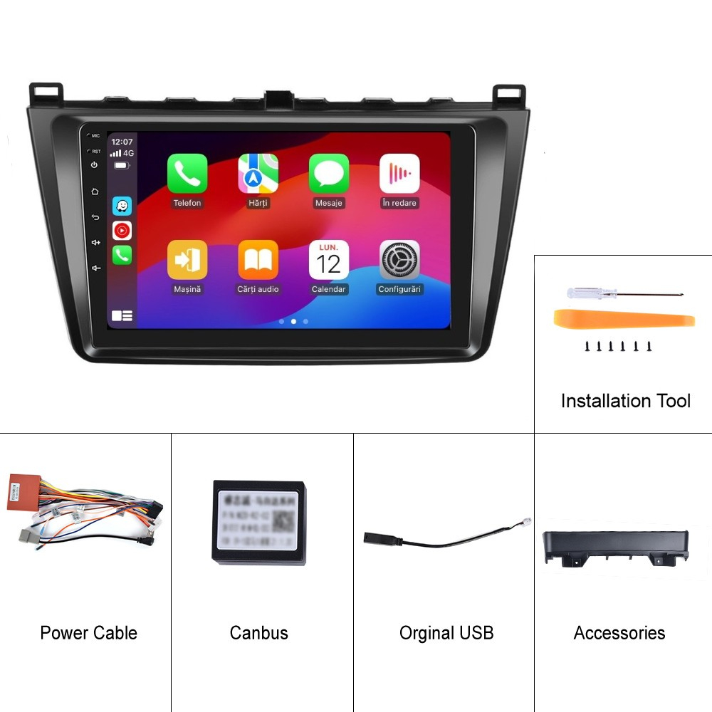 Navigatie Mazda 6 (2007-2012), cu Android 12, 4GB 64GB, SIM 4G, CarPlay si Android Auto, DSP, wifi, ecran 9 inch [12]