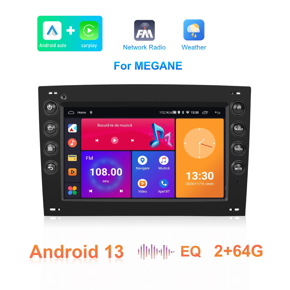 Navigație Renault Megane II (2002-2009) cu Android, 2GB RAM 32GB ROM, DSP, ecran 7 inch, Carplay si Android Auto [7]