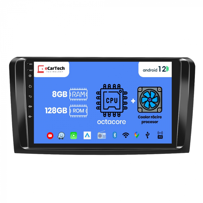 Navigatie Mercedes-Benz ML (2005-2011), Android 12, 8GB RAM 128GB, DSP, SIM 4G, Carplay si Android auto, ecran 9 inch [4]