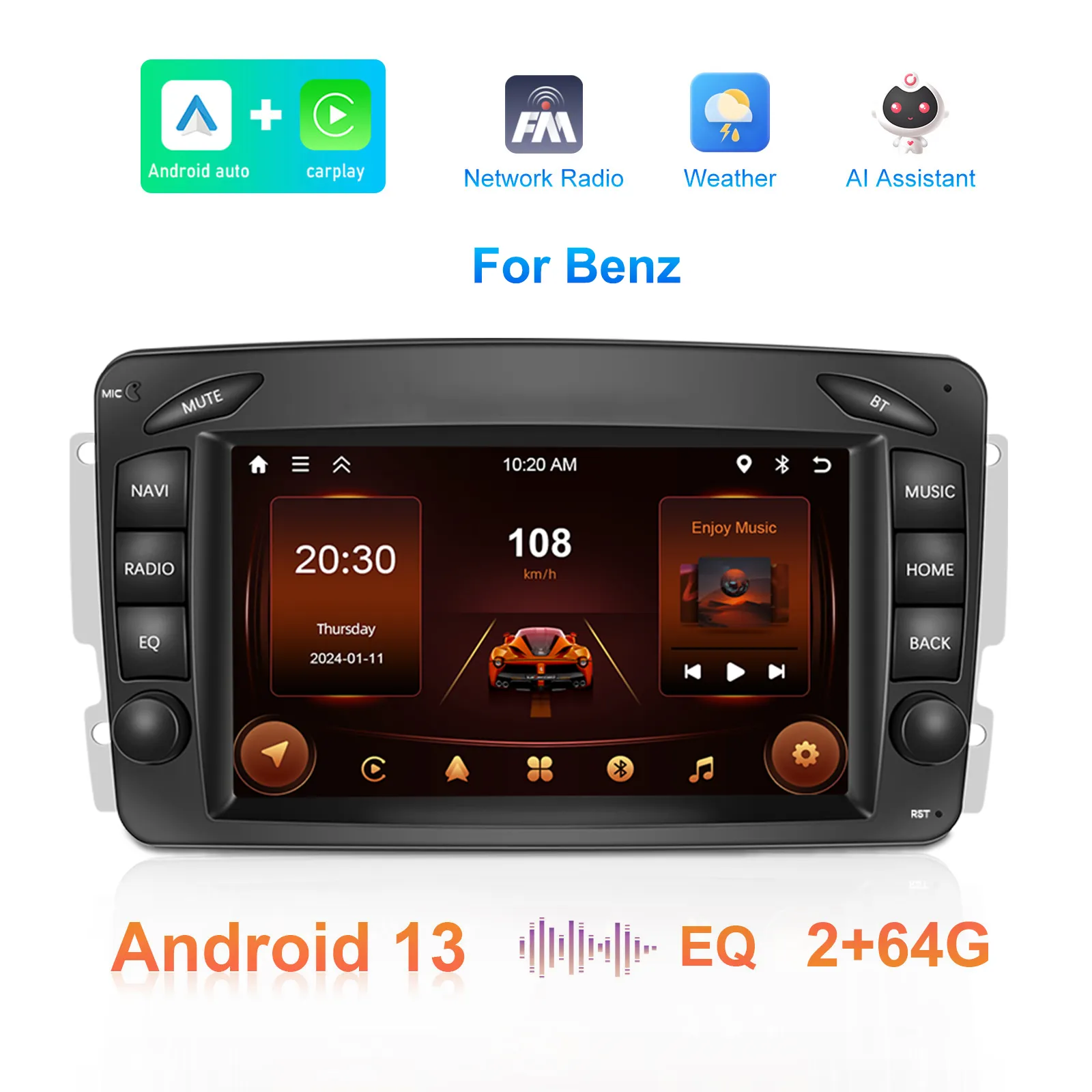 Navigatie Mercedes-Benz W203/W209/W210, Android 13, 2GB 64GB, CarPlay si Android Auto wifi, ecran 7 inch [12]