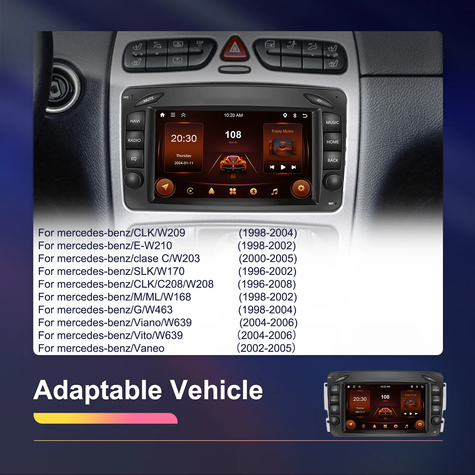 Navigatie Mercedes-Benz W203/W209/W210, Android 13, 2GB 64GB, CarPlay si Android Auto wifi, ecran 7 inch [2]