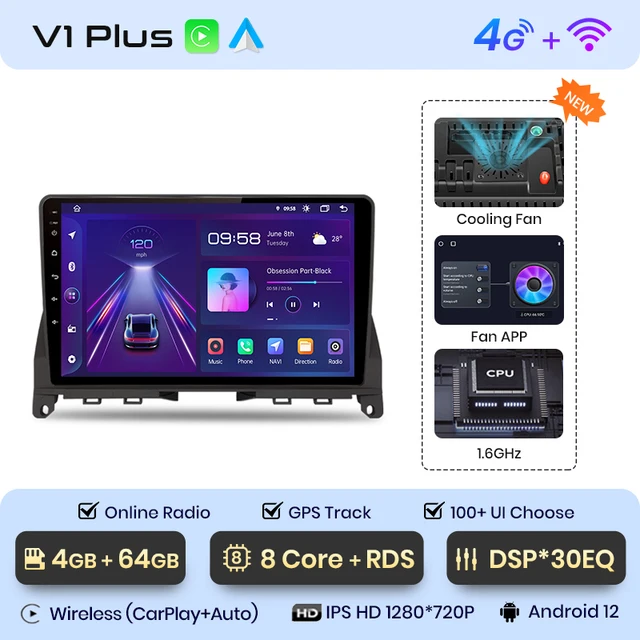 Navigatie Mercedes C CLASS 3 W204 S204 (2006-2011) cu Android 12 ecran 9 Inch, 4GB RAM 64GB ROM,DSP, Cartela SIM 4G, Carplay si Android Auto [2]