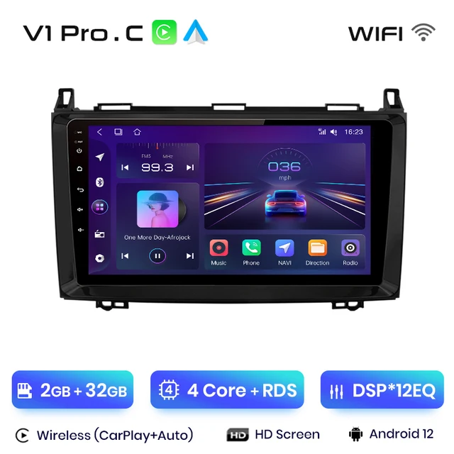 Navigatie Mercedes Vito Sprinter Viano A B Class Volkswagen Crafter, Android 12, 2GB RAM 32GB ROM, DSP, CarPlay si Android Auto, ecran 9 Inch [3]