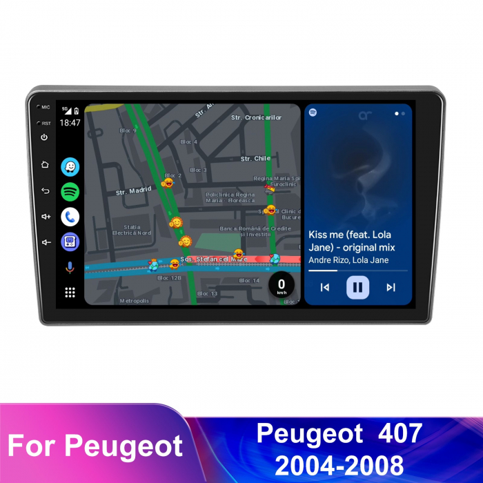 Navigatie Peugeot 407 (2004-2008), Android 12, 4GB RAM 64GB, SLOT SIM 4G, DSP, Carplay si Android auto, ecran 9 inch [4]