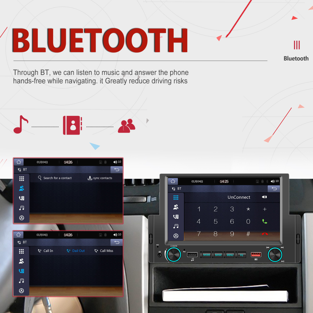 Navigatie MP5 Player Auto 1DIN Universal, CarPlay si Android Auto, Bluetooth, 2X USB frontal si Slot Card Micro SD, RCA Subwoofer, ecran 7 Inch [4]