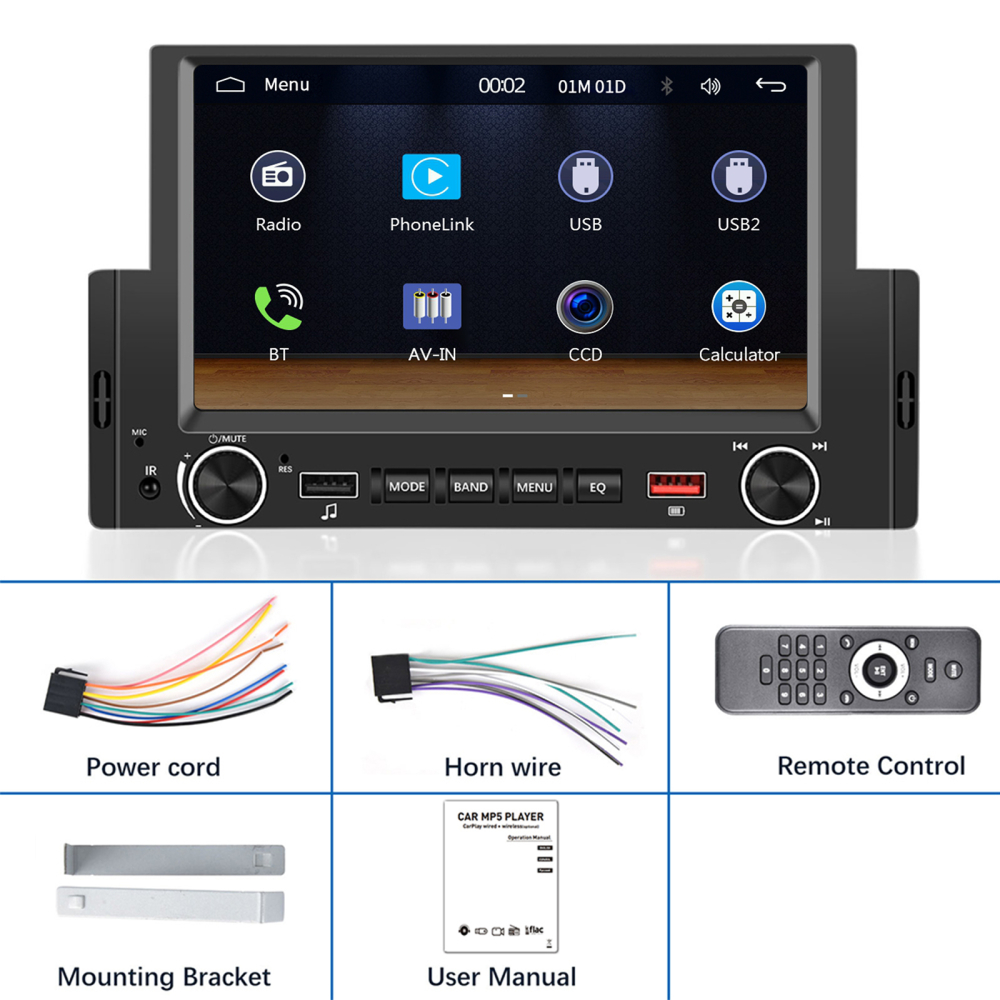 Navigatie MP5 Player Auto 1DIN Universal, CarPlay si Android Auto, Bluetooth, 2X USB frontal si Slot Card Micro SD, RCA Subwoofer, ecran 7 Inch [5]