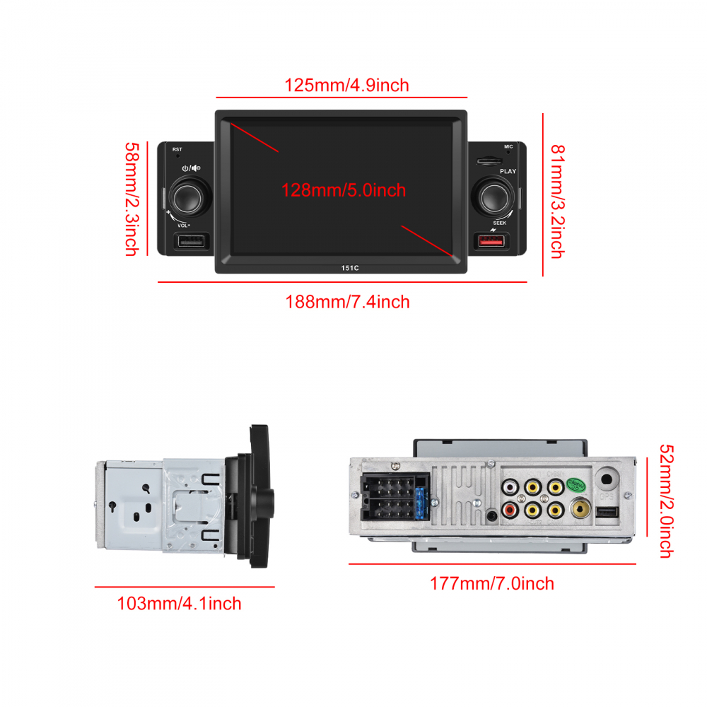 Navigatie MP5 Player Auto 1DIN Universal, CarPlay si Android Auto, Bluetooth, 2X USB frontal si Slot Card Micro SD, RCA Subwoofer, ecran 7 Inch [3]