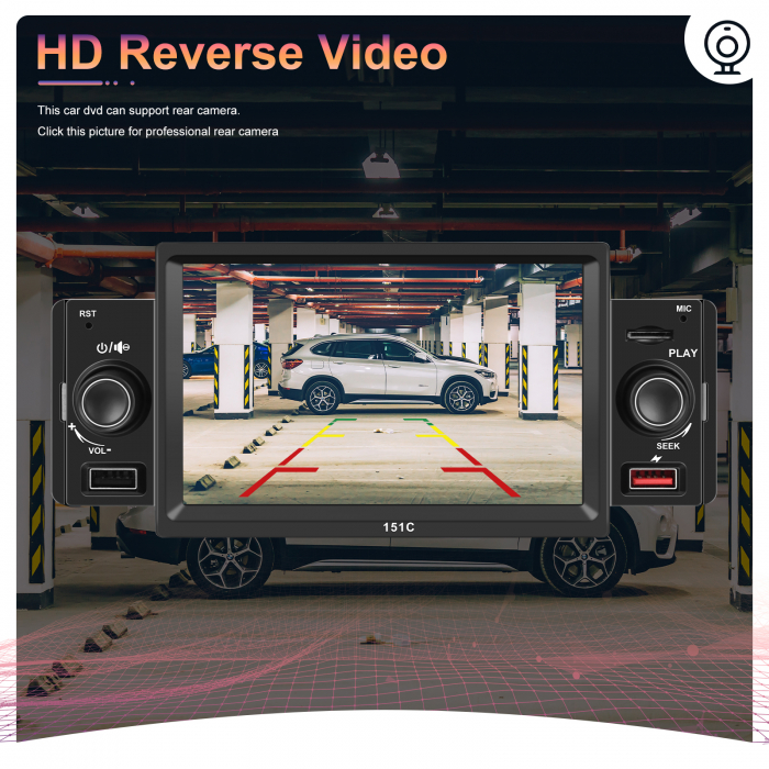 Navigatie MP5 Player Auto 1DIN Universal, CarPlay si Android Auto, Bluetooth, 2X USB frontal si Slot Card Micro SD, RCA Subwoofer, ecran 7 Inch [10]