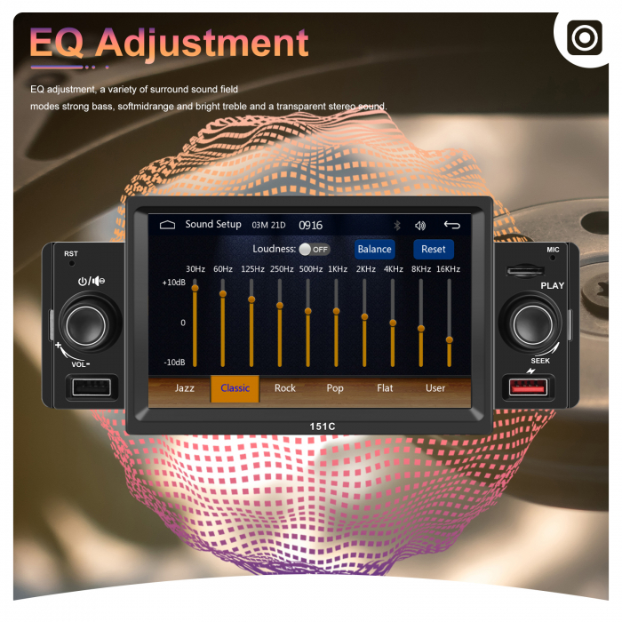 Navigatie MP5 Player Auto 1DIN Universal, CarPlay si Android Auto, Bluetooth, 2X USB frontal si Slot Card Micro SD, RCA Subwoofer, ecran 7 Inch [15]