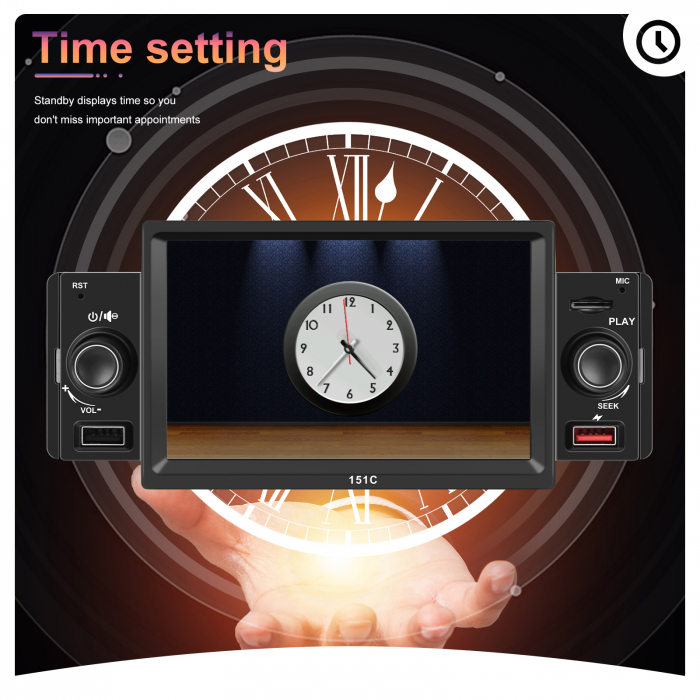 Navigatie MP5 Player Auto 1DIN Universal, CarPlay si Android Auto, Bluetooth, 2X USB frontal si Slot Card Micro SD, RCA Subwoofer, ecran 7 Inch [6]