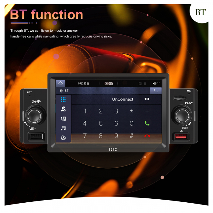 Navigatie MP5 Player Auto 1DIN Universal, CarPlay si Android Auto, Bluetooth, 2X USB frontal si Slot Card Micro SD, RCA Subwoofer, ecran 7 Inch [13]