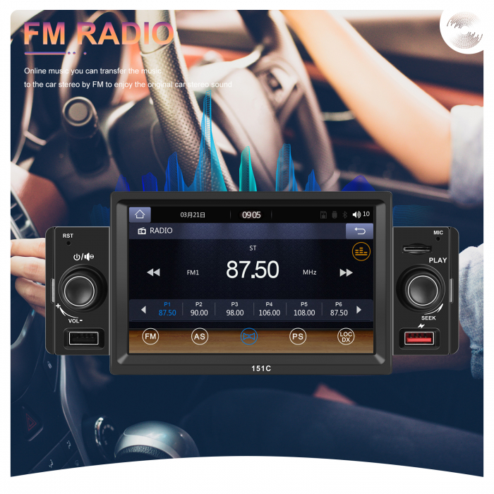 Navigatie MP5 Player Auto 1DIN Universal, CarPlay si Android Auto, Bluetooth, 2X USB frontal si Slot Card Micro SD, RCA Subwoofer, ecran 7 Inch [12]