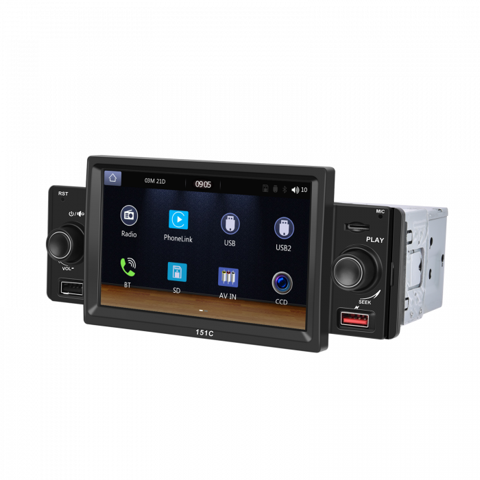 Navigatie MP5 Player Auto 1DIN Universal, CarPlay si Android Auto, Bluetooth, 2X USB frontal si Slot Card Micro SD, RCA Subwoofer, ecran 7 Inch [2]