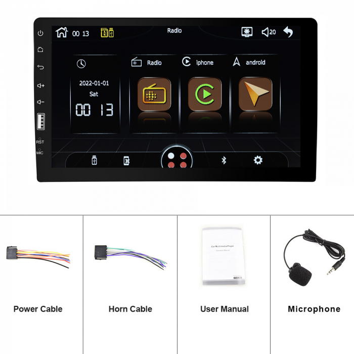 Navigatie MP5 Player Auto 1DIN Universal, CarPlay si Android Auto, Bluetooth, USB frontal, RCA Subwoofer, ecran 9 Inch [15]