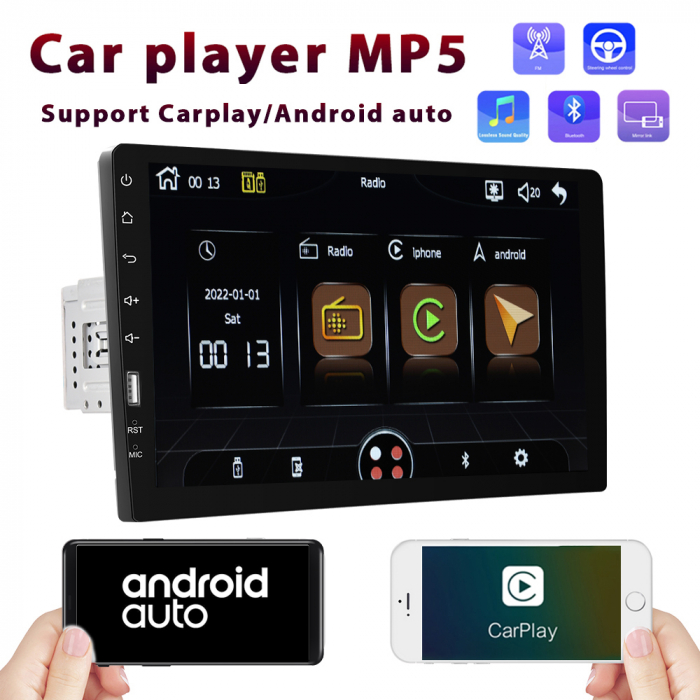 Navigatie MP5 Player Auto 1DIN Universal, CarPlay si Android Auto, Bluetooth, USB frontal, RCA Subwoofer, ecran 9 Inch [10]