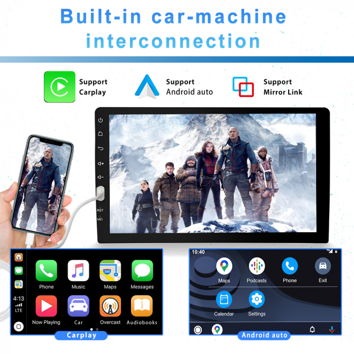 Navigatie MP5 Player Auto 1DIN Universal, CarPlay si Android Auto, Bluetooth, USB frontal, RCA Subwoofer, ecran 9 Inch [2]