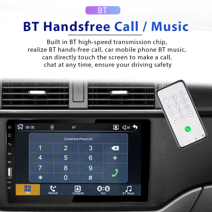 Navigatie MP5 Player Auto 1DIN Universal, CarPlay si Android Auto, Bluetooth, USB frontal, RCA Subwoofer, ecran 9 Inch [6]