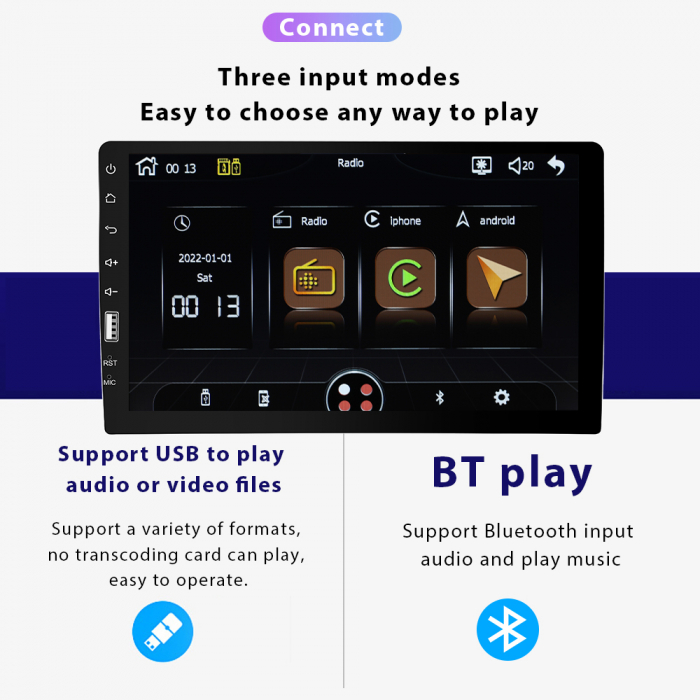 Navigatie MP5 Player Auto 1DIN Universal, CarPlay si Android Auto, Bluetooth, USB frontal, RCA Subwoofer, ecran 9 Inch [11]