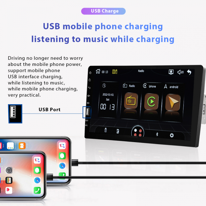 Navigatie MP5 Player Auto 1DIN Universal, CarPlay si Android Auto, Bluetooth, USB frontal, RCA Subwoofer, ecran 9 Inch [7]